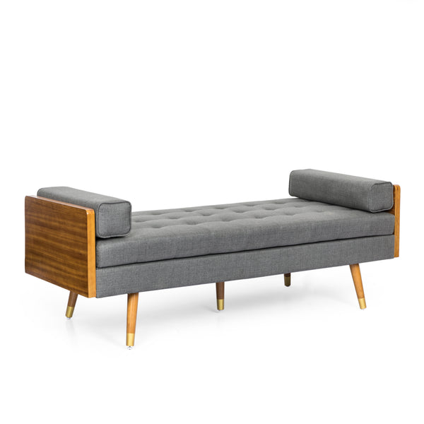 Gdf Studio Tiltonsville Mid-Century Modern Tufted Double End Chaise Lounge With Bolster Pillows