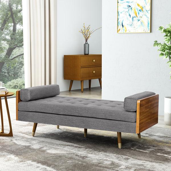 gdf studio Tiltonsville Mid-Century Modern Tufted Double End Chaise Lounge with Bolster Pillows