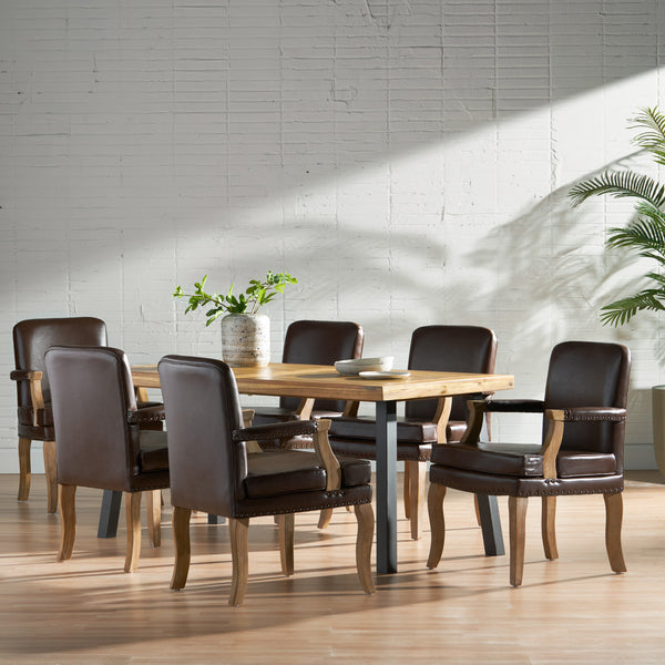 Gdf Studio Tim French Country Faux Leather Dining Arm Chair With Nailhead Trim Set Of 6