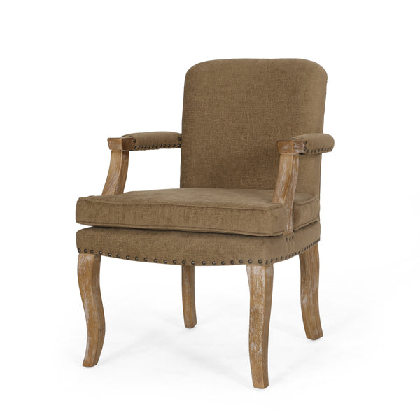 gdf studio Tim French Country Upholstered Dining Arm Chair with Nailhead Trim