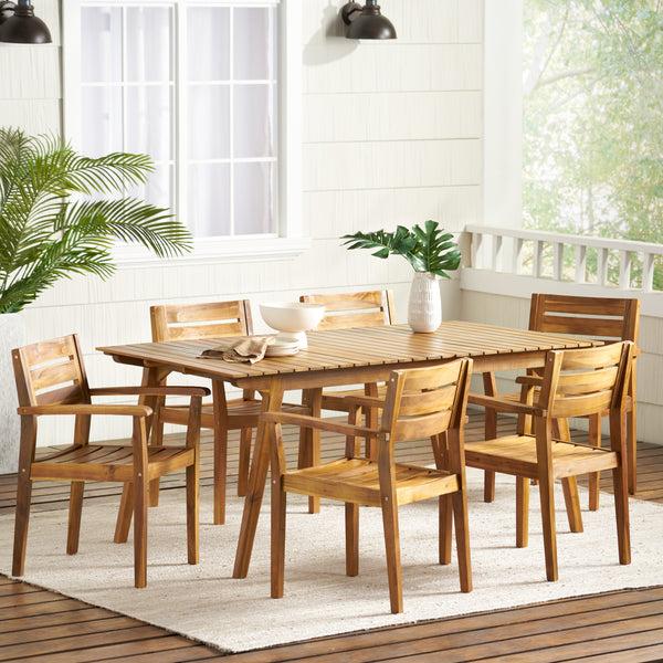 Gdf Studio Timor Outdoor 7 Piece Teak Finished Acacia Wood Dining Set
