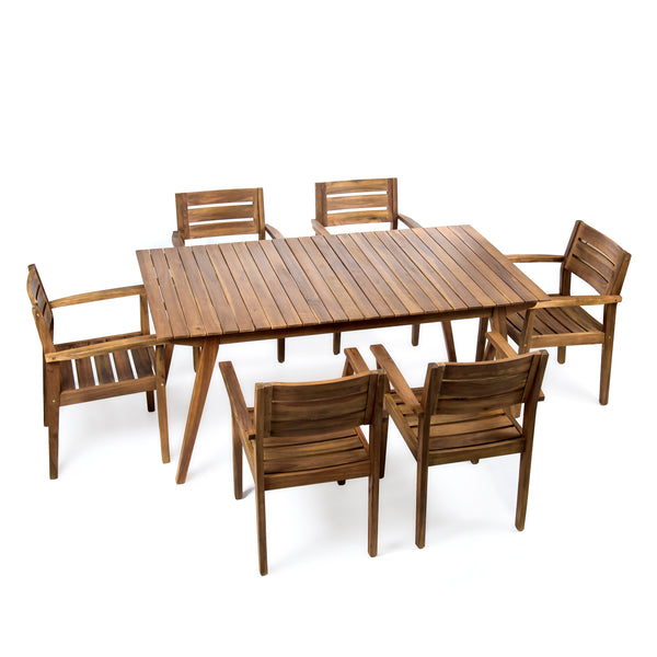 gdf studio Timor Outdoor 7 Piece Teak Finished Acacia Wood Dining Set
