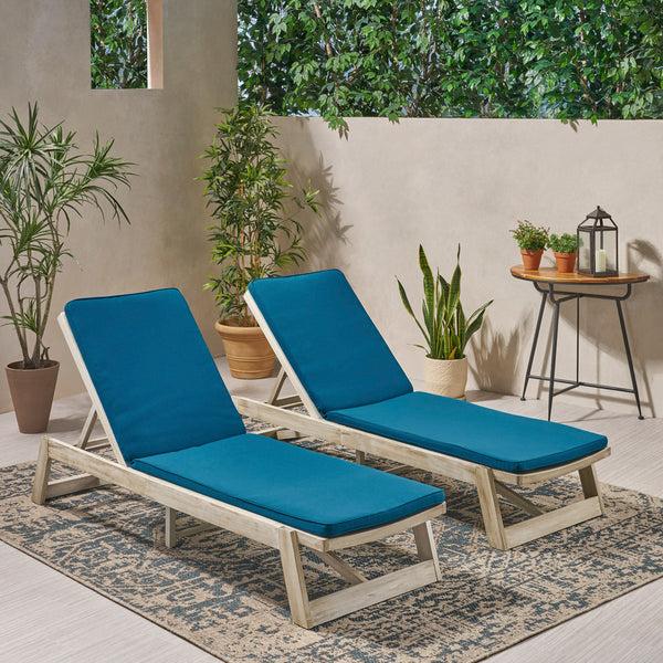 Gdf Studio Tina Outdoor Acacia Wood Chaise Lounge And Cushion Sets (Set Of 2)