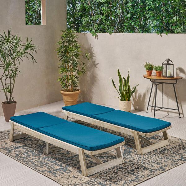 Gdf Studio Tina Outdoor Acacia Wood Chaise Lounge And Cushion Sets (Set Of 2)