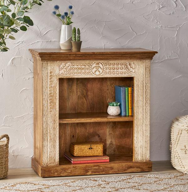 Gdf Studio Toccoa Boho Handcrafted Mango Wood Bookcase Walnut And Distressed White