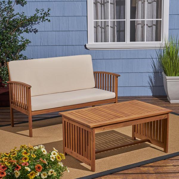 Gdf Studio Tolbert Outdoor Acacia Wood Loveseat & Coffee Table Set