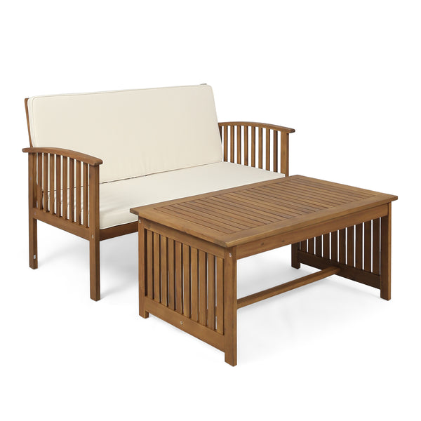 gdf studio Tolbert Outdoor Acacia Wood Loveseat & Coffee Table Set