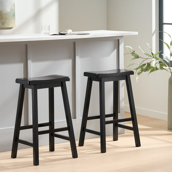 Gdf Studio Toluca Farmhouse 29-Inch Black Wood Saddle Barstools (Set Of 2)