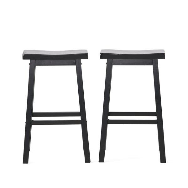gdf studio Toluca Farmhouse 29-Inch Black Wood Saddle Barstools (Set of 2)