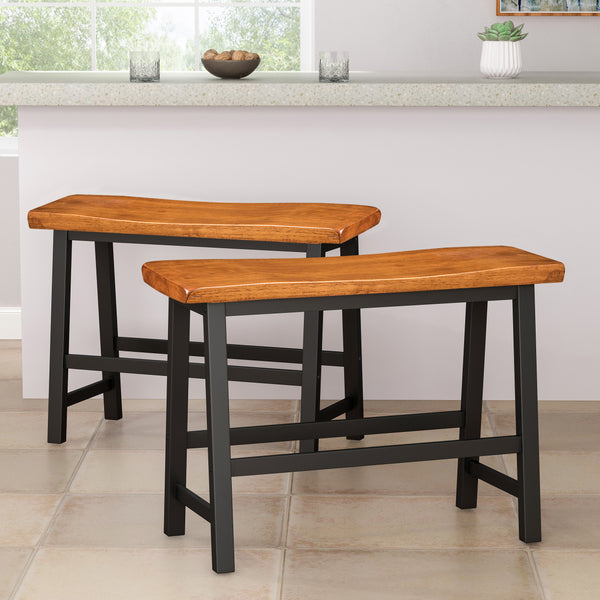 Gdf Studio Toluca Saddle Wood 24-Inch Counter Dining Bench (Set Of 2)