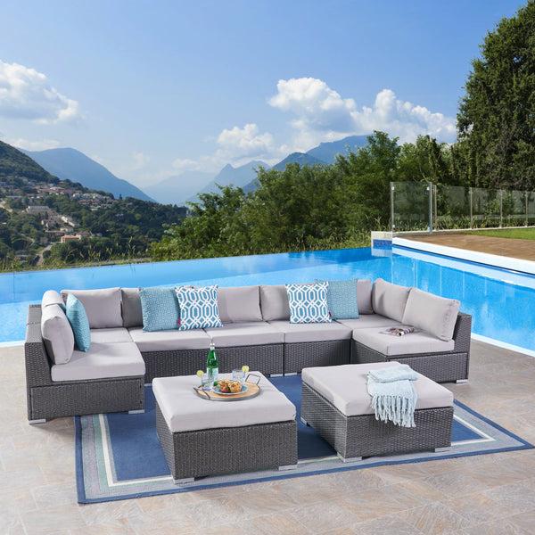 Gdf Studio Tom Rosa Outdoor 7 Seater Wicker Sectional Sofa Set With Cushions