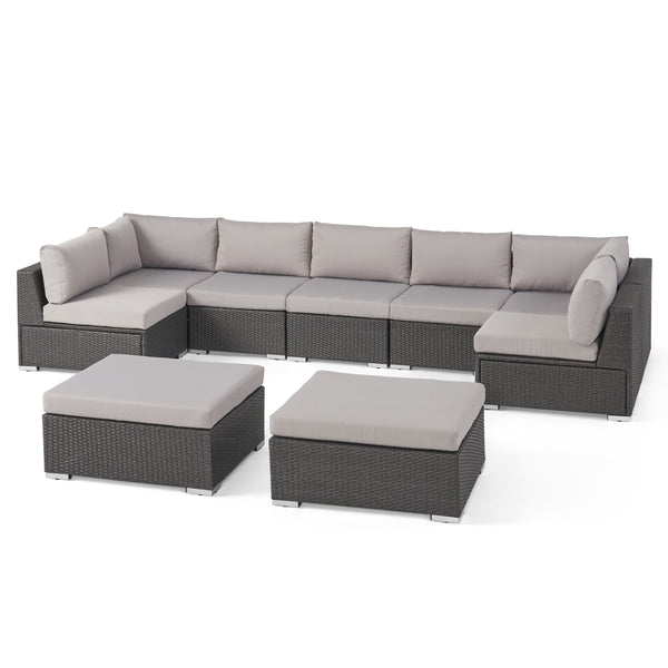 gdf studio Tom Rosa Outdoor 7 Seater Wicker Sectional Sofa Set with Cushions
