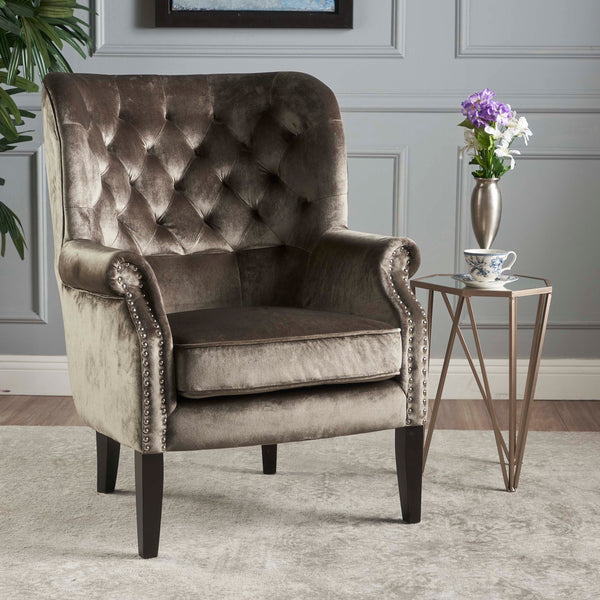 Gdf Studio Tomlin Modern Glam Velvet Club Chair With Nailhead Trim