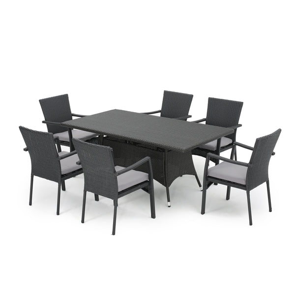 gdf studio Tompkins Grey Wicker 7 Piece Rectangular Dining Set