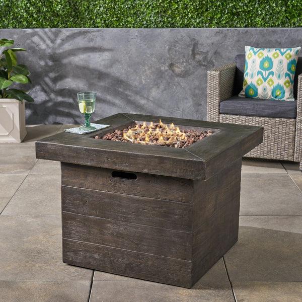 Gdf Studio Tompkins Outdoor Square Brown Lightweight Concrete Fire Pit With Wood Design