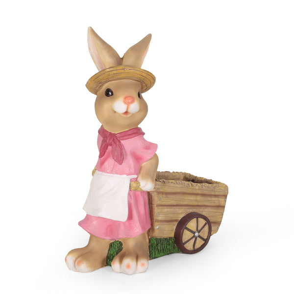 gdf studio Tooke Outdoor Decorative Rabbit Planter Pink and Brown