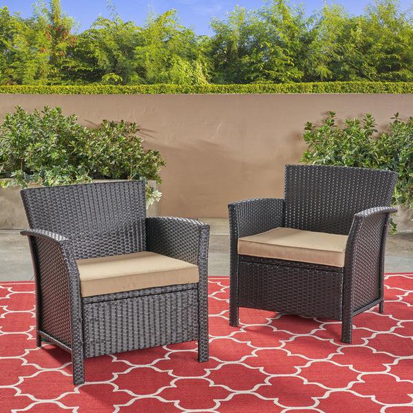 Gdf Studio Tori Outdoor Wicker Club Chairs With Water-Resistant Cushions (Set Of 2)