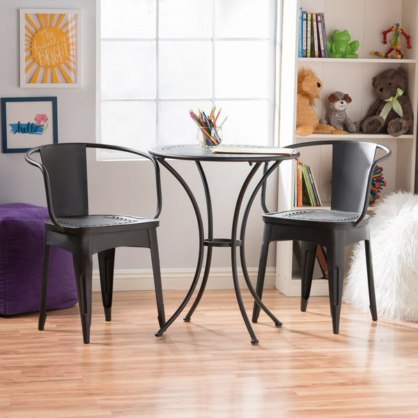 Gdf Studio Tottenham Outdoor Modern 3 Piece Floral Pattern Black Bistro Set