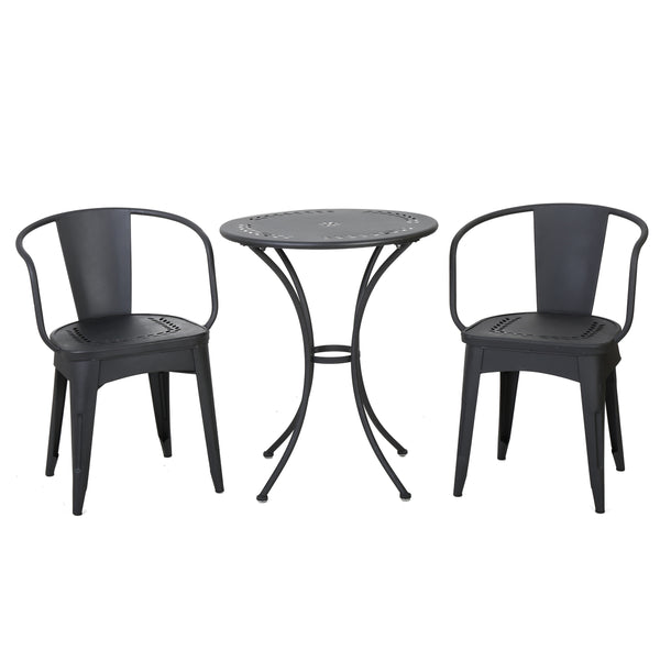 gdf studio Tottenham Outdoor Modern 3 Piece Floral Pattern Black Bistro Set