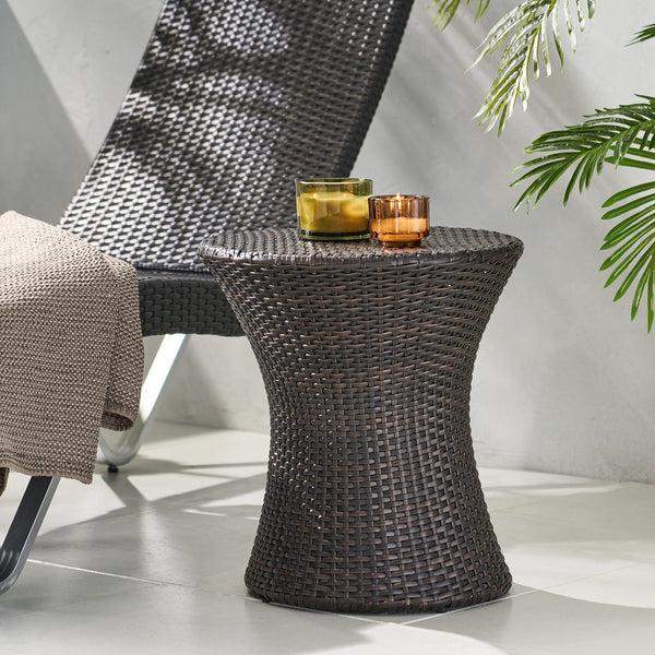 Gdf Studio Townsgate Outdoor Brown Wicker Hourglass Side Table