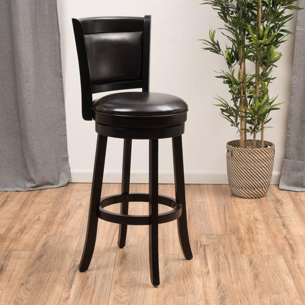 Gdf Studio Traditional Upholstered Espresso Leather Swivel Backed Barstool With Wood Frame