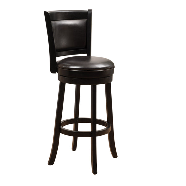 gdf studio Traditional Upholstered Espresso Leather Swivel Backed Barstool with Wood Frame