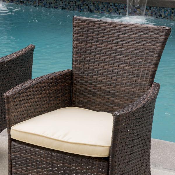 Gdf Studio Trellis Outdoor 6 Piece Acacia Wood Dining Set With Wicker Dining Chairs