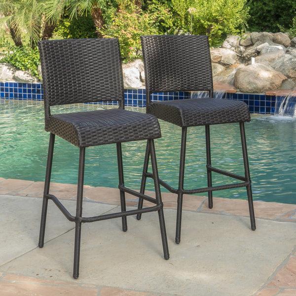 Gdf Studio Trestle 29-Inch Outdoors Dark Brown Wicker Barstools (Set Of 2)