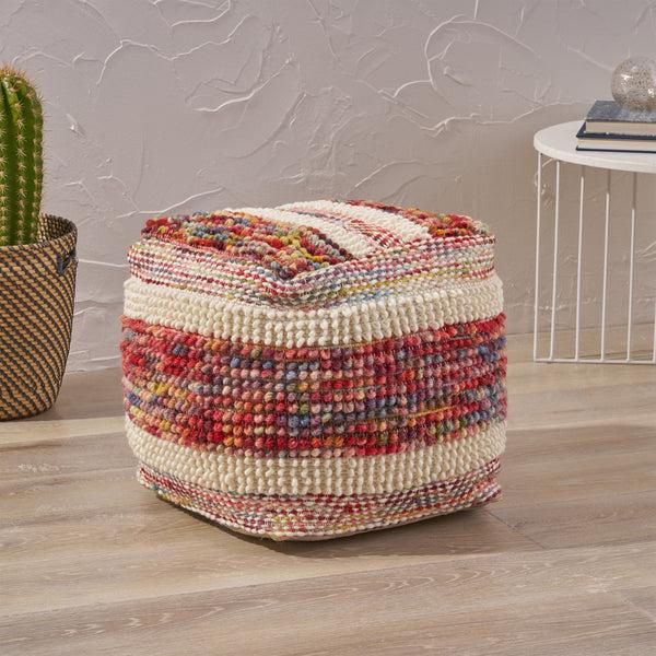 Gdf Studio Trevin Boho Wool And Cotton Ottoman Pouf