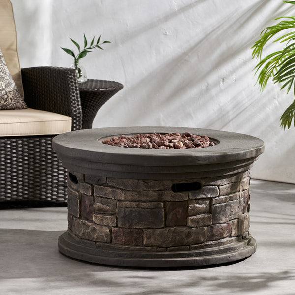 Gdf Studio Troy Outdoor 40 000 BTU Lightweight Concrete Circular Fire Pit (No Tank Holder) Stone Finish