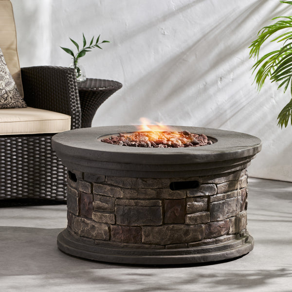 Gdf Studio Troy Outdoor 40 000 BTU Lightweight Concrete Circular Fire Pit (No Tank Holder) Stone Finish