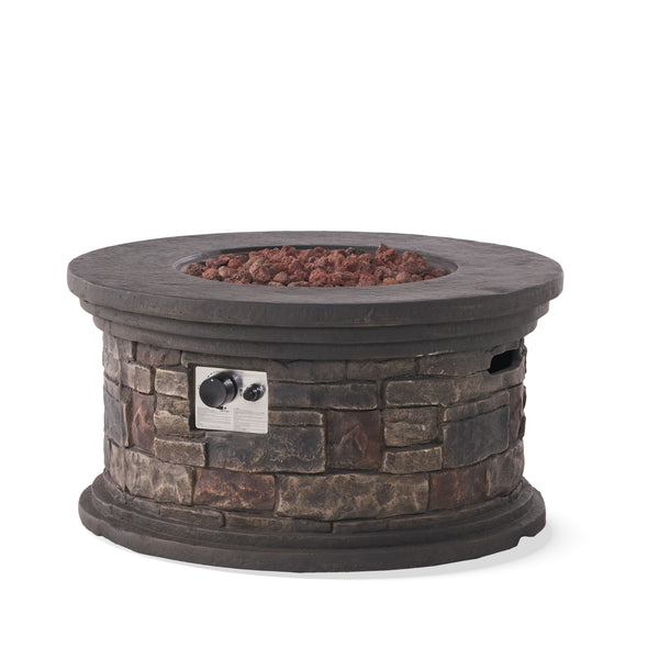 gdf studio Troy Outdoor 40 000 BTU Lightweight Concrete Circular Fire Pit (No Tank Holder) Stone Finish