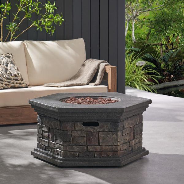 Gdf Studio Troy Outdoor 40 000 BTU Lightweight Concrete Octagonal Fire Pit (No Tank Holder) Stone Finish