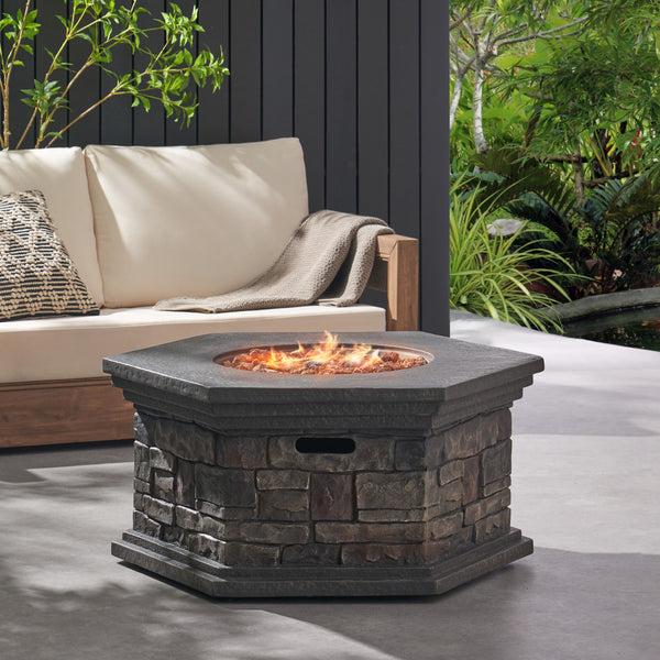 Gdf Studio Troy Outdoor 40 000 BTU Lightweight Concrete Octagonal Fire Pit (No Tank Holder) Stone Finish