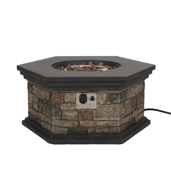 gdf studio Troy Outdoor 40 000 BTU Lightweight Concrete Octagonal Fire Pit (No Tank Holder) Stone Finish