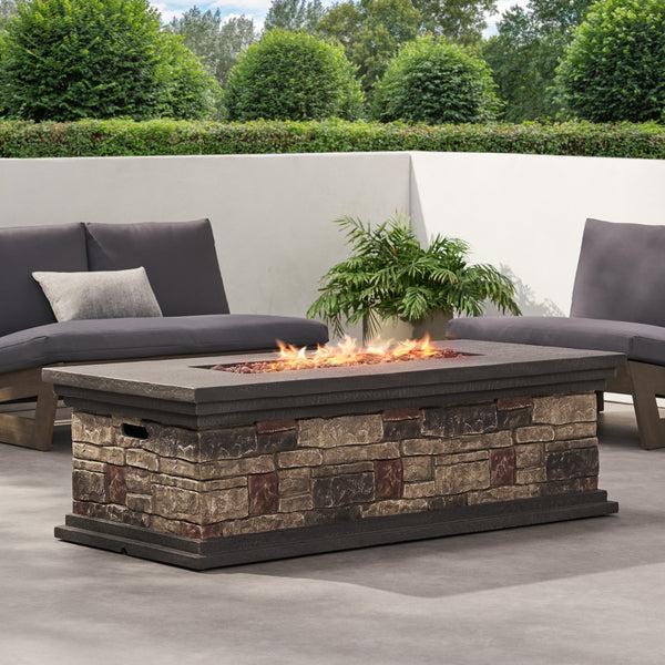 Gdf Studio Troy Outdoor 50 000 BTU Lightweight Concrete Rectangular Fire Pit (No Tank Holder) Stone Finish