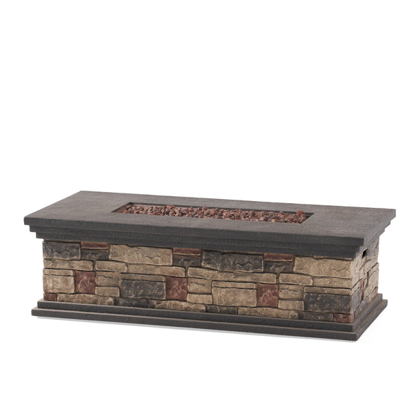 gdf studio Troy Outdoor 50 000 BTU Lightweight Concrete Rectangular Fire Pit (No Tank Holder) Stone Finish