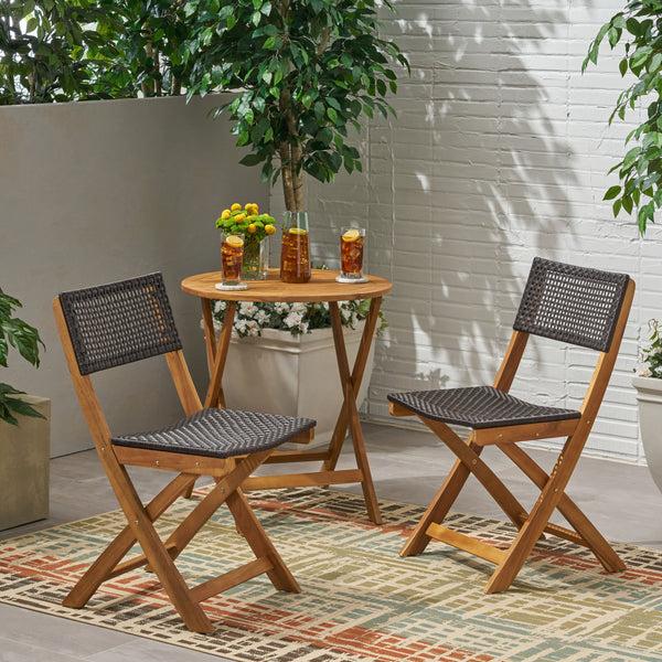 Gdf Studio Truda Outdoor Acacia Wood Foldable Bistro Chairs With Wicker Seating (Set Of 2)