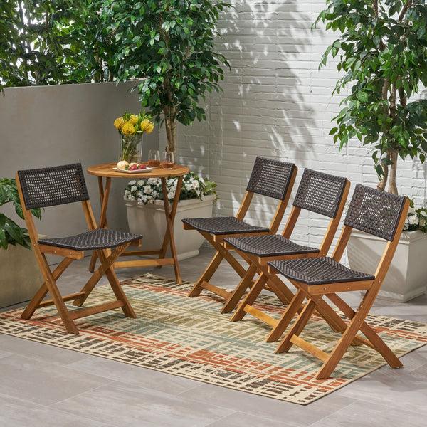 Gdf Studio Truda Outdoor Acacia Wood Foldable Bistro Chairs With Wicker Seating (Set Of 4)