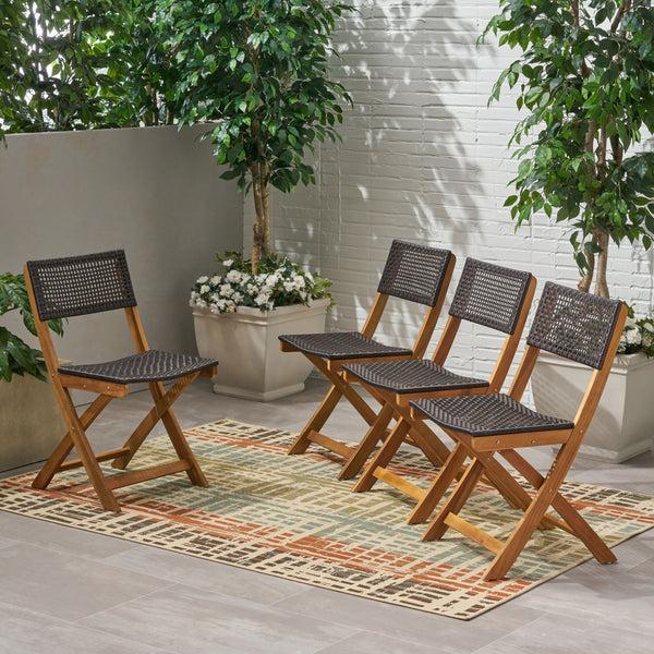 Gdf Studio Truda Outdoor Acacia Wood Foldable Bistro Chairs With Wicker Seating (Set Of 4)