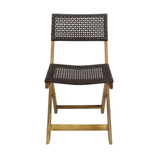 Gdf Studio Truda Outdoor Acacia Wood Foldable Bistro Chairs With Wicker Seating (Set Of 4)
