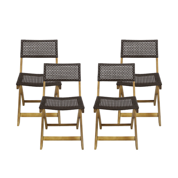 gdf studio Truda Outdoor Acacia Wood Foldable Bistro Chairs with Wicker Seating (Set of 4)