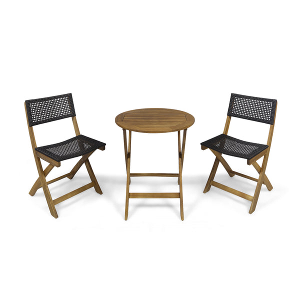 gdf studio Truda Outdoor Acacia Wood Wicker Foldable Bistro Set with Chairs and Table