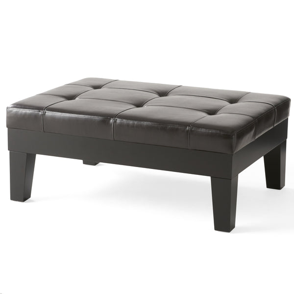 Gdf Studio Tucson Contemporary Tufted Leather Storage Ottoman Table With Drawer