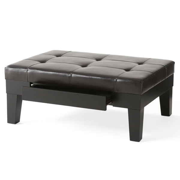 Gdf Studio Tucson Contemporary Tufted Leather Storage Ottoman Table With Drawer