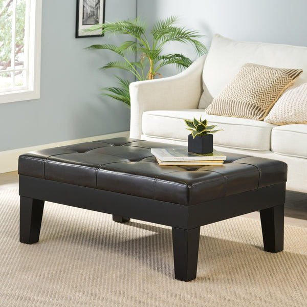 gdf studio Tucson Contemporary Tufted Leather Storage Ottoman Table with Drawer