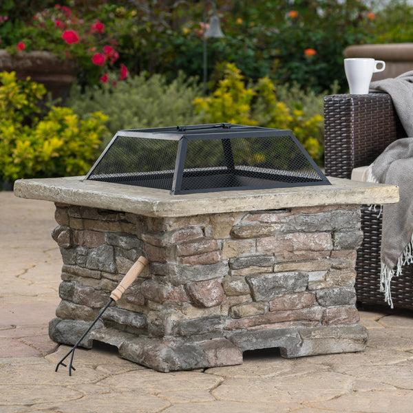 Gdf Studio Tundra Square Natural Stone Finish Fire Pit