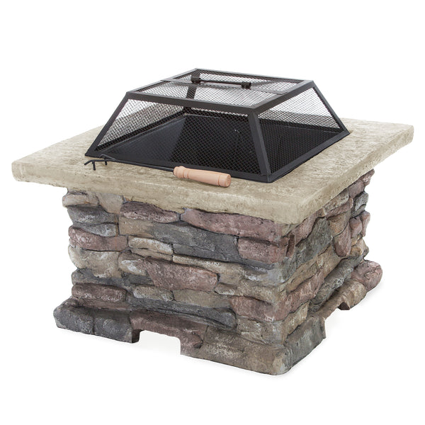 gdf studio Tundra Square Natural Stone Finish Fire Pit