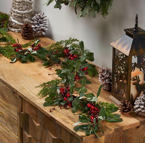 Gdf Studio Turin 6-Foot Artificial Olive Leaf Garland With Red Berries