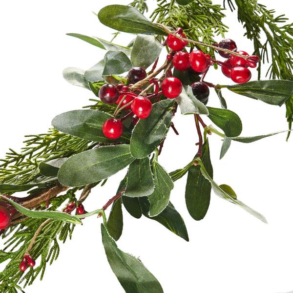 Gdf Studio Turin 6-Foot Artificial Olive Leaf Garland With Red Berries